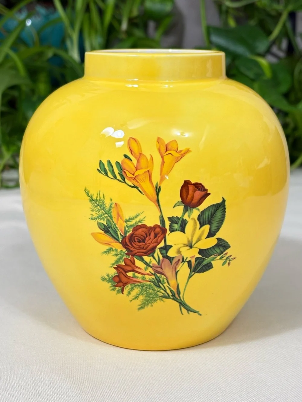 Vintage Holland Mold Yellow Floral Ceramic Vase 1970s Cottagecore